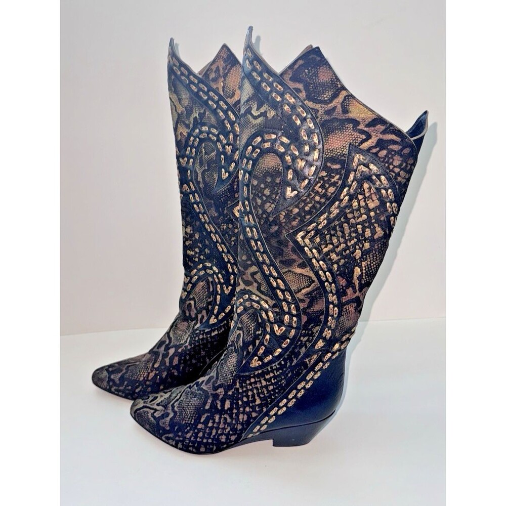 El Vaquero Made in Italy Western Cowboy Boots Black/Brown Pattern Ombre Size 37